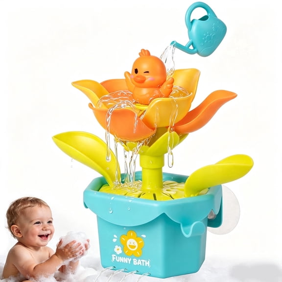 Lvelia Interactive Bath Toys for Toddlers 1-3, Kids Bathtub Toys with Flower, Watering Can and Suction Cup, Baby Shower Gift for Boys and Girls