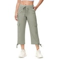 thumbnail image 4 of Satankud Women's Cargo Capris Hiking Pants for Camping Outdoor Athletic Casual Loose Comfy Elastic Waist with Pockets Quick Dry Grey Khaki L, 4 of 9