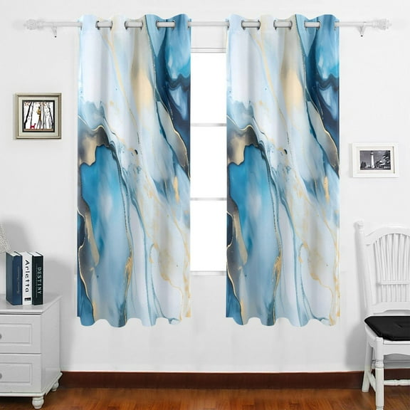 Blue Marble Grommet Blackout Curtains Thermal Insulated Window Curtain Sets for Bedroom Living Room 63"L x 55"W 2 Panels