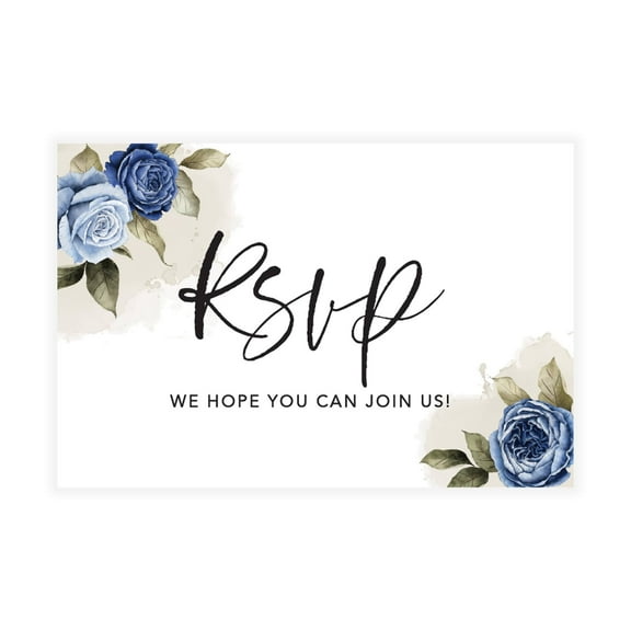 Koyal Wholesale 56-Pk RSVP Postcards for Wedding Navy Blue Roses Cardstock Response Reply Cards, "4 x 6"