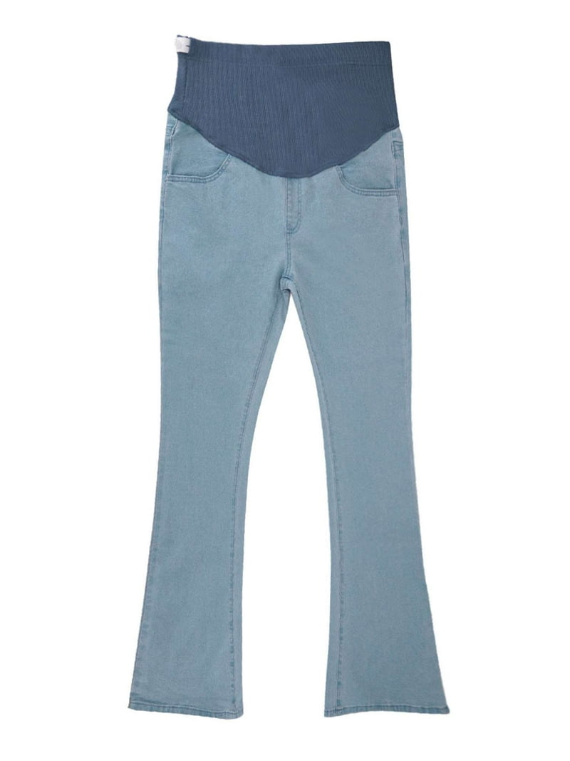 Deago Women's Stretch Maternity Bootcut Jeans with Pockets Over