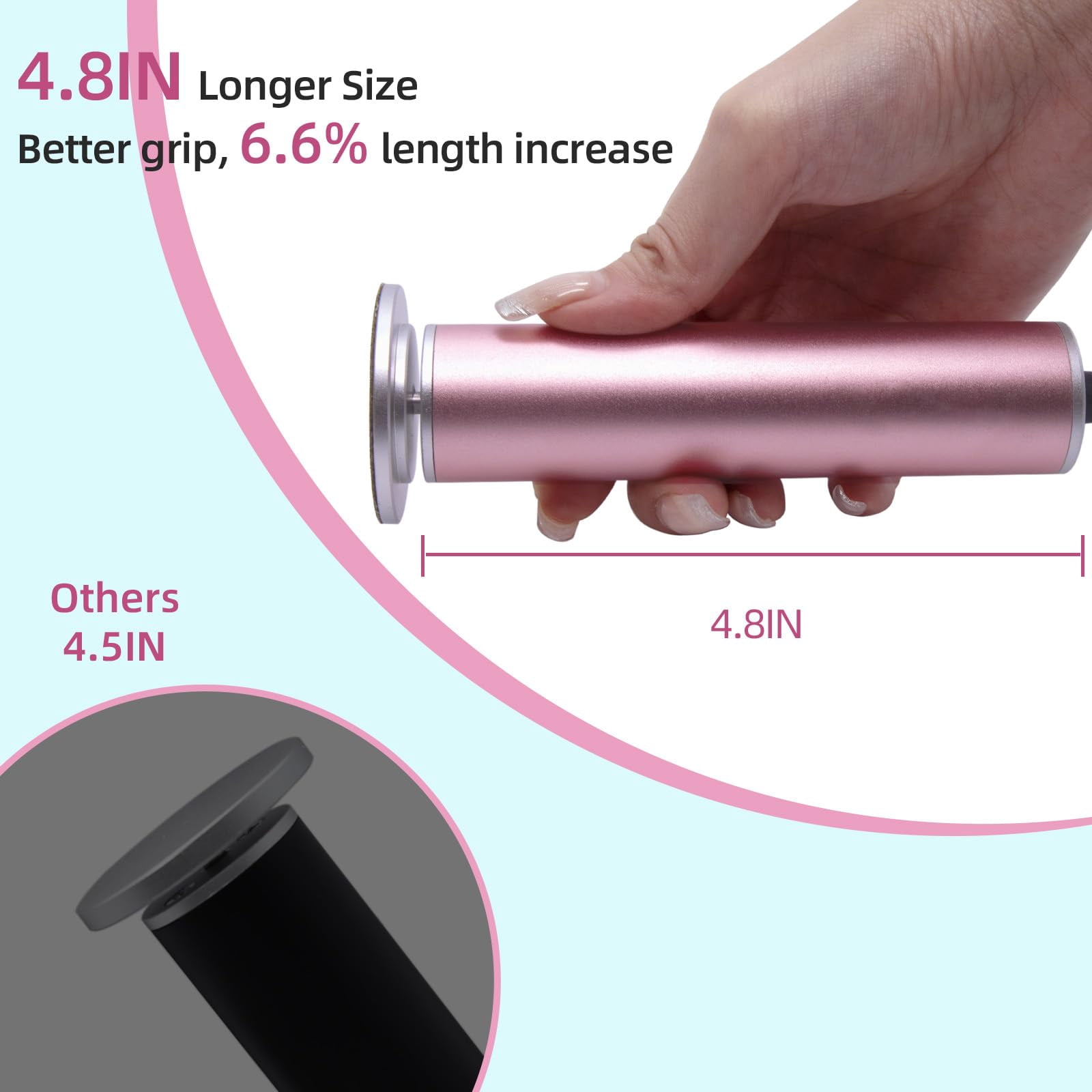 4.8IN Longer Electric Foot Callus Remover, Professional Aluminum Callus Remover for Feet with 80pcs Sandpaper Discs, Stepless Speed Control Pedicure Tools for Dead Skin Calluses (Rose Pink)