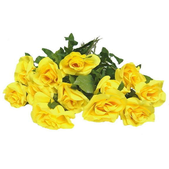 Yellow Garden Rose 24in Artificial Polysilk Faux Fake Open Bloom Flower Long Stem for Craft Home Outdoor Bouquet Arrangement Ceremony Wedding Arch Floral Wall Aisle Decor (Yellow, Set of 2 Dozen)