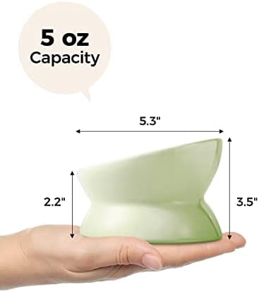 Elevated Cat Food Bowl, 5 Oz Ceramic Raised and Tilted Water Bowl, Anti Vomiting and Protect Pets' Spines Dishes for Small Dog, Fat Faced Cat, Kitten (Green, 1 Pack)