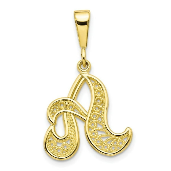 Auriga Fine Jewelry 10K Yellow Gold Solid Script Letter A Initial Pendant for Women (L- 0.99inch, W- 0.63inch)