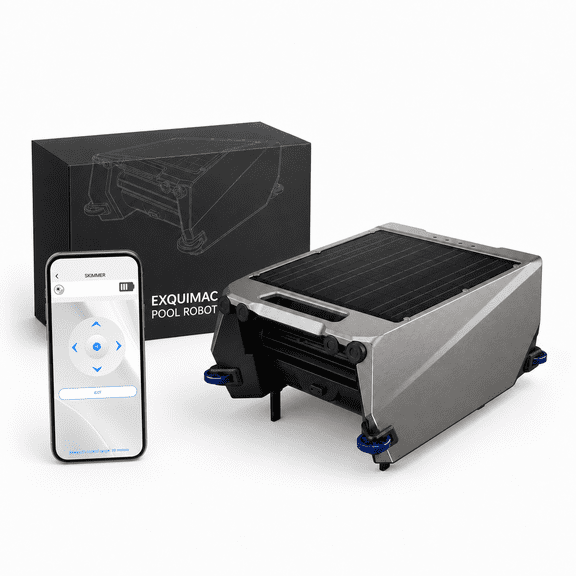 Solar Pool Skimmer Robot with App Control, 24/7 Surface Cleaning, Twin Salt-Chlorine Tolerant Motors, Dual Solar & DC Charging, Automatic Pool Cleaner