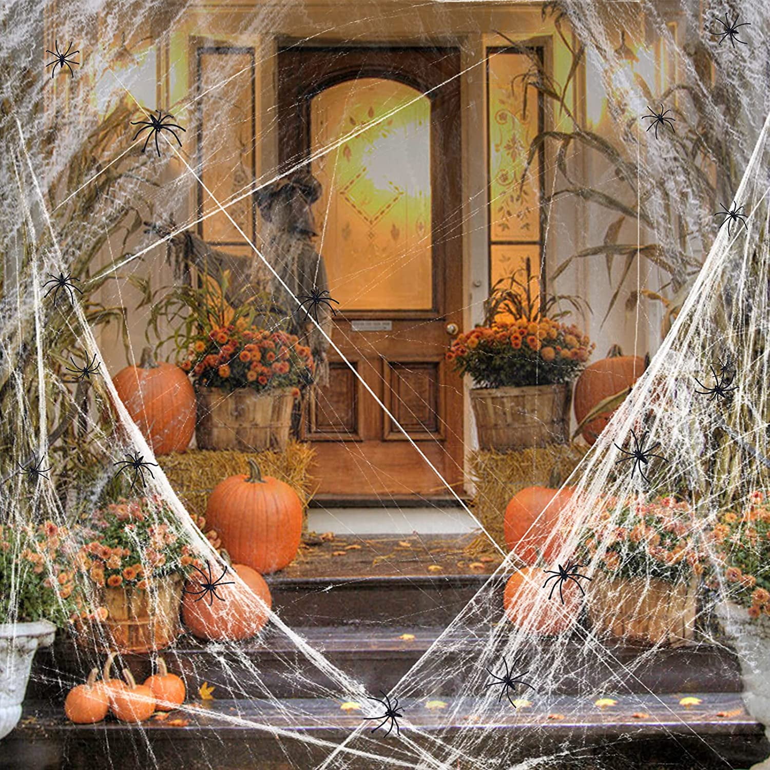 The Holiday Aisle® 1000 sqft Fake Spider Web w/20 Fake Spiders Halloween  Outdoor Garden House Decor