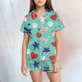thumbnail image 2 of Rotm 5th Of July Mommy And Me Outfit Kids Girls Summer Outfit Set Flag Print Short Sleeve Shirt with Elastic Waist Shorts Sleepwear Green,10-11 Years, 2 of 5