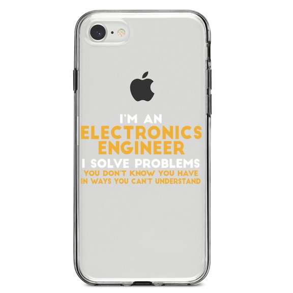 DistinctInk Clear Shockproof Hybrid Case for iPhone 7 8 SE (2020 Model) 4.7" Screen TPU Bumper Acrylic Back Tempered Glass Screen Protector - I'm an Electronics Engineer I Solve Problems