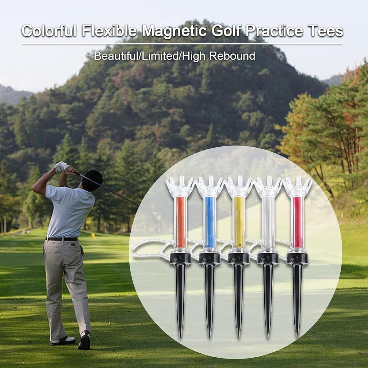 Golf Tee with Magnetic Plastic 360 Degree Bounce, 360°Magnetic Golf Tee Holder with Bounce, Multi Color Flexible Magnetic Plastic Golf Tee for Training Practice Tool Accessory