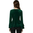 thumbnail image 3 of MODA NOVA Juniors Party V Neck Flare Long Sleeve Velvet Peplum Blouse, 3 of 6