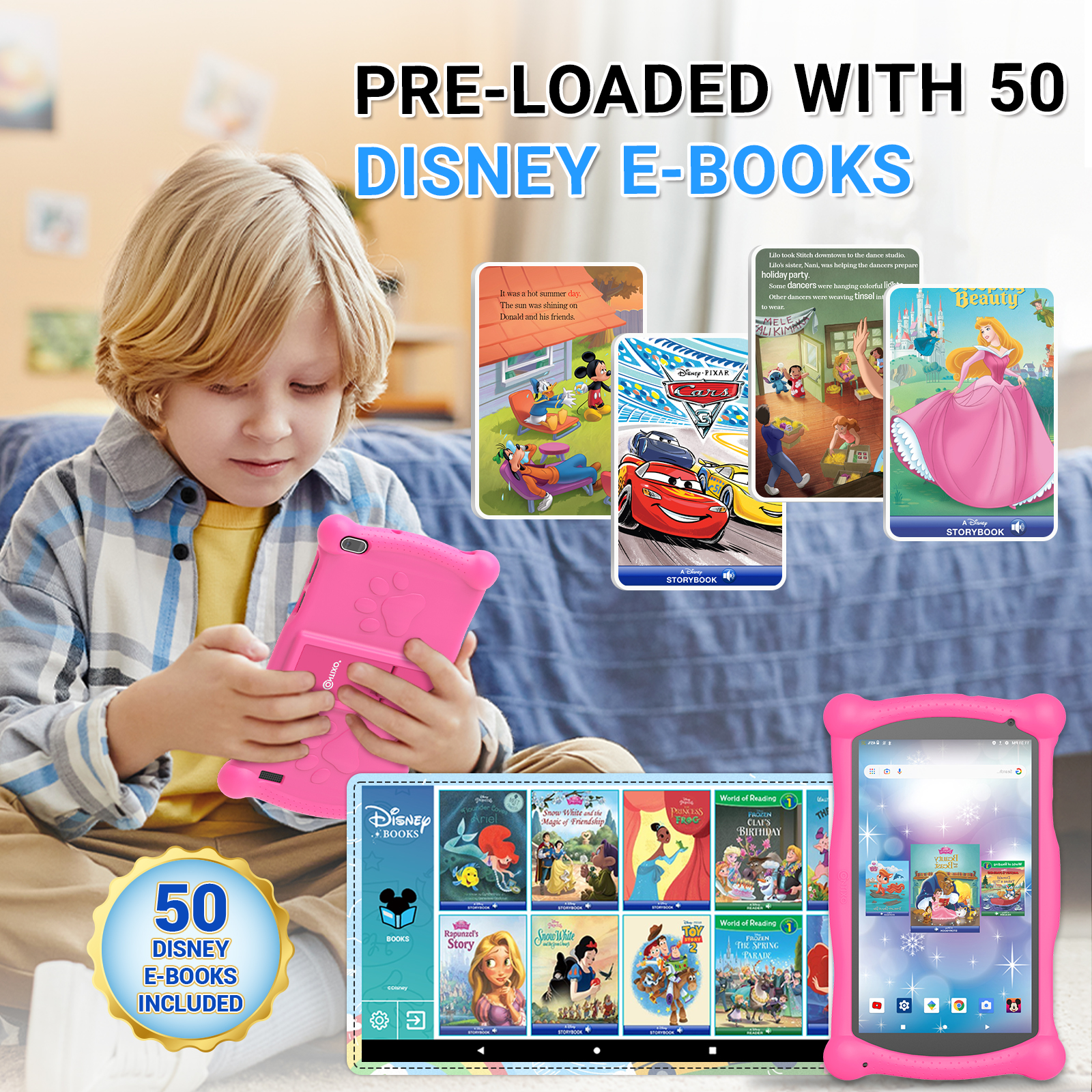 Contixo V10 7" Kids Tablet, with Headphone and Tablet Bag Bundle, 32GB Storage, 50+ Disney eBooks, Shockproof Case w/ Kickstand and Stylus - Pink - image 5 of 7
