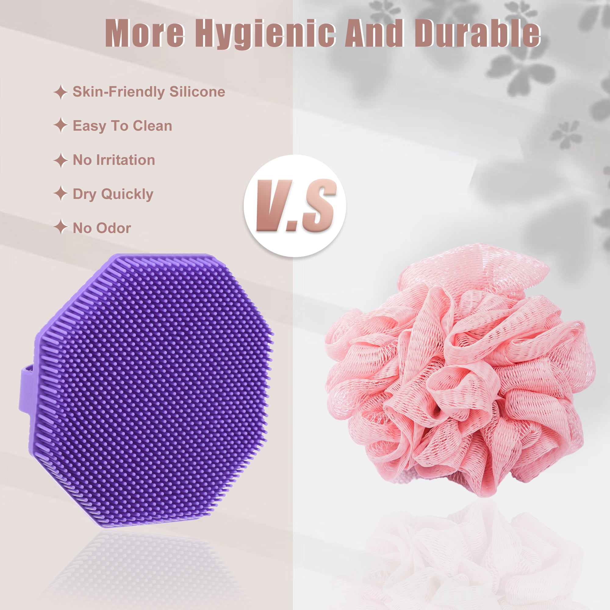 Unique Bargains Silicone Body Scrubber with Non-slip Hand Strap for All Skin Types Purple