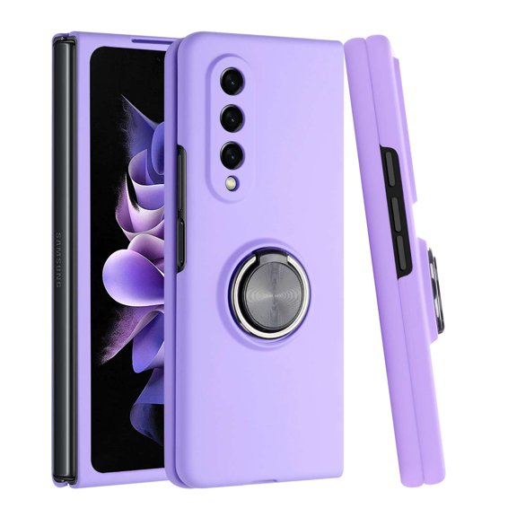 BEMZ Magnetic Ring Case for Samsung Galaxy Z Fold 4 5G - Car Mount Holder Stand Protective Cover (with LED Flashlight) - Light Purple