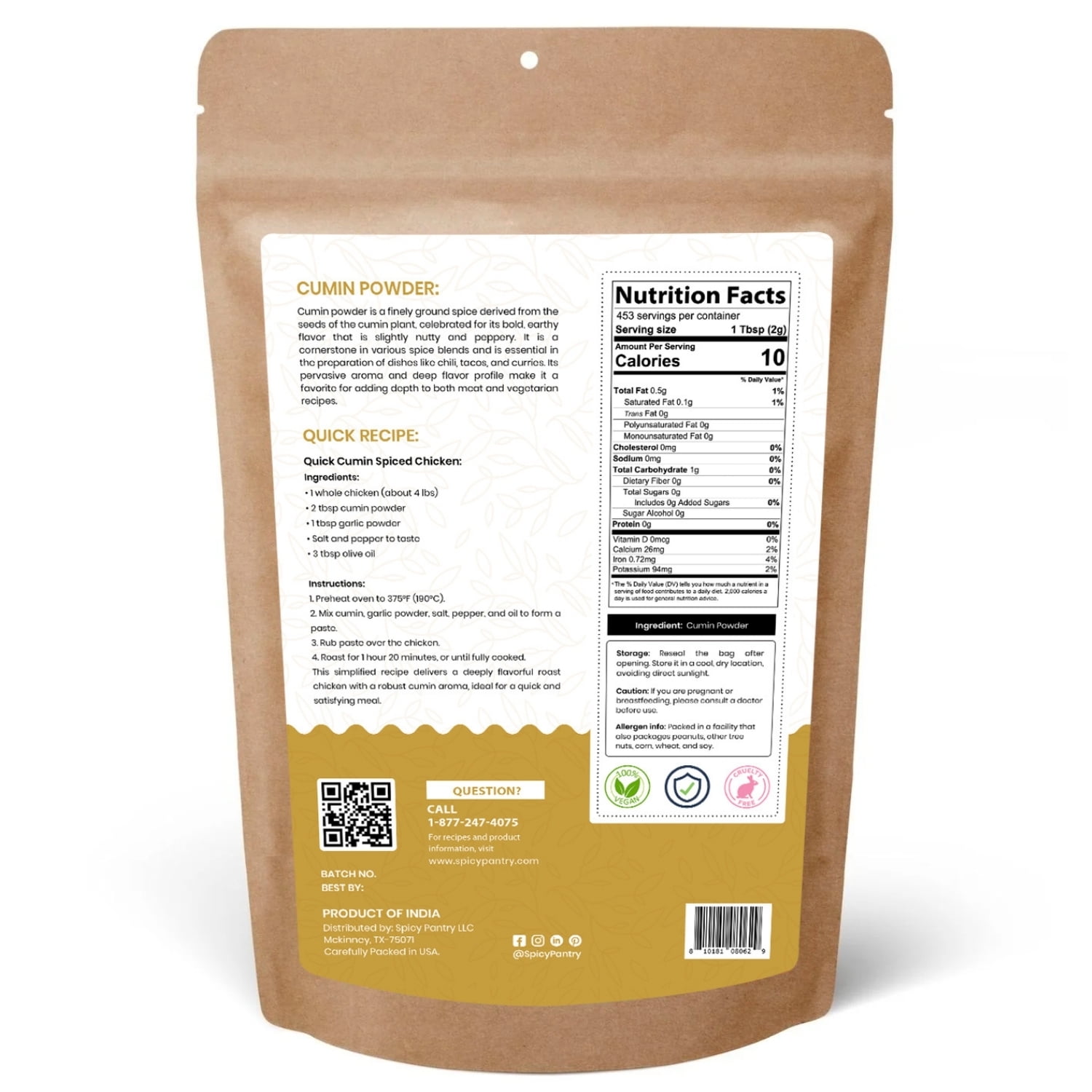 Spicy Pantry Cumin Powder (2 lb) – Ground Cumin Spice, 100% Pure & Natural, Finely Ground Jeera Powder, No Additives