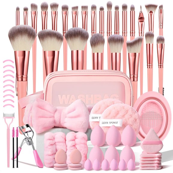 Juego de brochas de maquillaje HGHDBT, 70 piezas, rosa con funda Professional