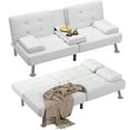thumbnail image 7 of Lumihaven Futon Sofa Bed Folding Leather Modern Couch with 2 Cup Holders,Removable Armrests,White, 7 of 7