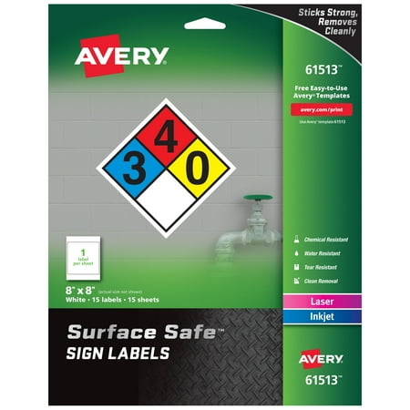 UPC: 0072782615130 | Avery Removable Label Safety Signs  8  x 8   Printable  Water/Chemical Resistant  15 Labels (61513)