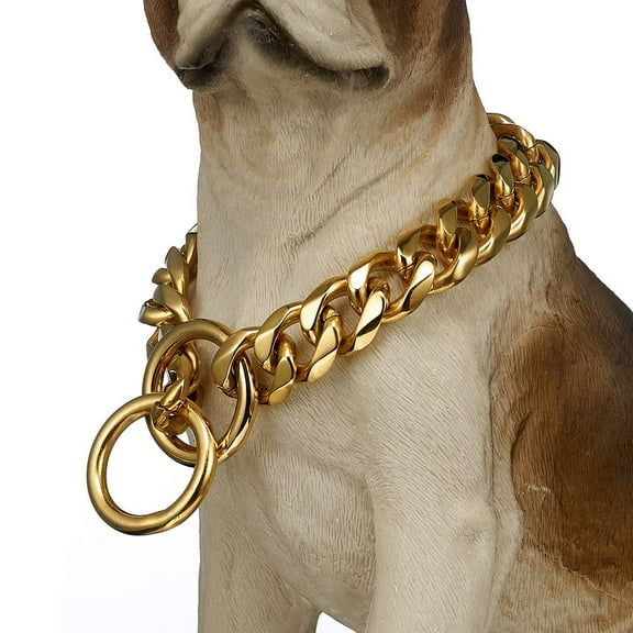 Heavy Duty Cuban Chain Dog Collar for Large Dogs - 22inch/56cm Strong Steel Metal Links