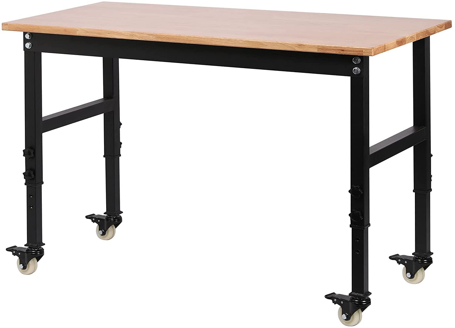 Betterhood 48" HeavyDuty Adjustable Workbench with Wheels for Garage, Rubber Wood shop table