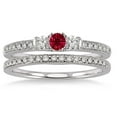 thumbnail image 2 of 1.5 Carat Ruby & Diamond Three Stone Bridal Set on 10k White Gold, 2 of 3
