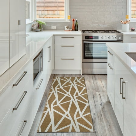 My Magic Carpet 2.5'x7' Machine Washable Non-Slip Kitchen Hallway Runner Rug - Intersections Camel