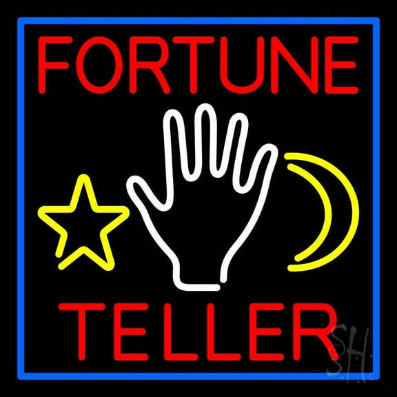 Purple Fortune Teller With Logo LED Neon Sign 24" Tall x 24" Wide - inches Black Square Cut Acrylic Backing, with Dimmer - Bright and Premium built indoor LED Neon Sign for Storefront.