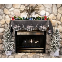 Embroidered Silver Reindeer on Dark Grey Mantel Scarf (18" x 88")