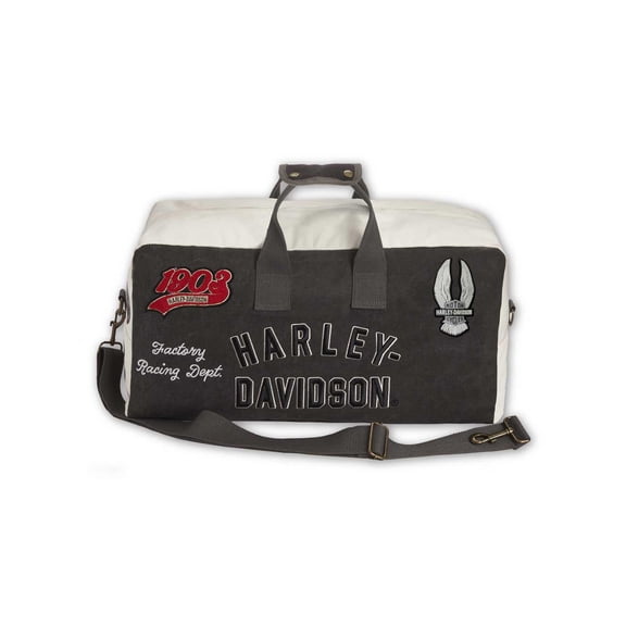 Harley-Davidson Multiple Patches & Logos Vintage Duffel Bag, Durable Canvas, Harley Davidson