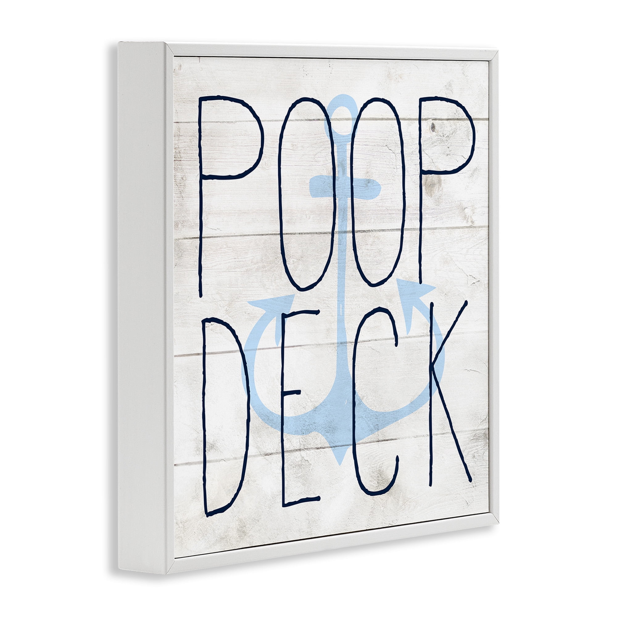 Stupell Industries Poop Deck Funny Beach House Typography Painting White Framed Art Print Wall Art, 24 x 24