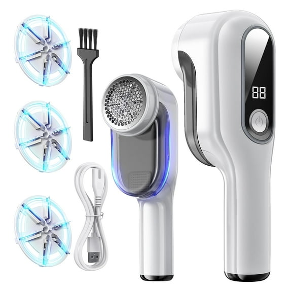 Fabric Shaver for Clothes, Electric Portable Lint Remover with 6 Leaf Blades, 3 Replaceable Blades, 2 Speeds, LED Display to Remove Lint Balls from Large Clothes, Sofa, Blanket and Pet Hair