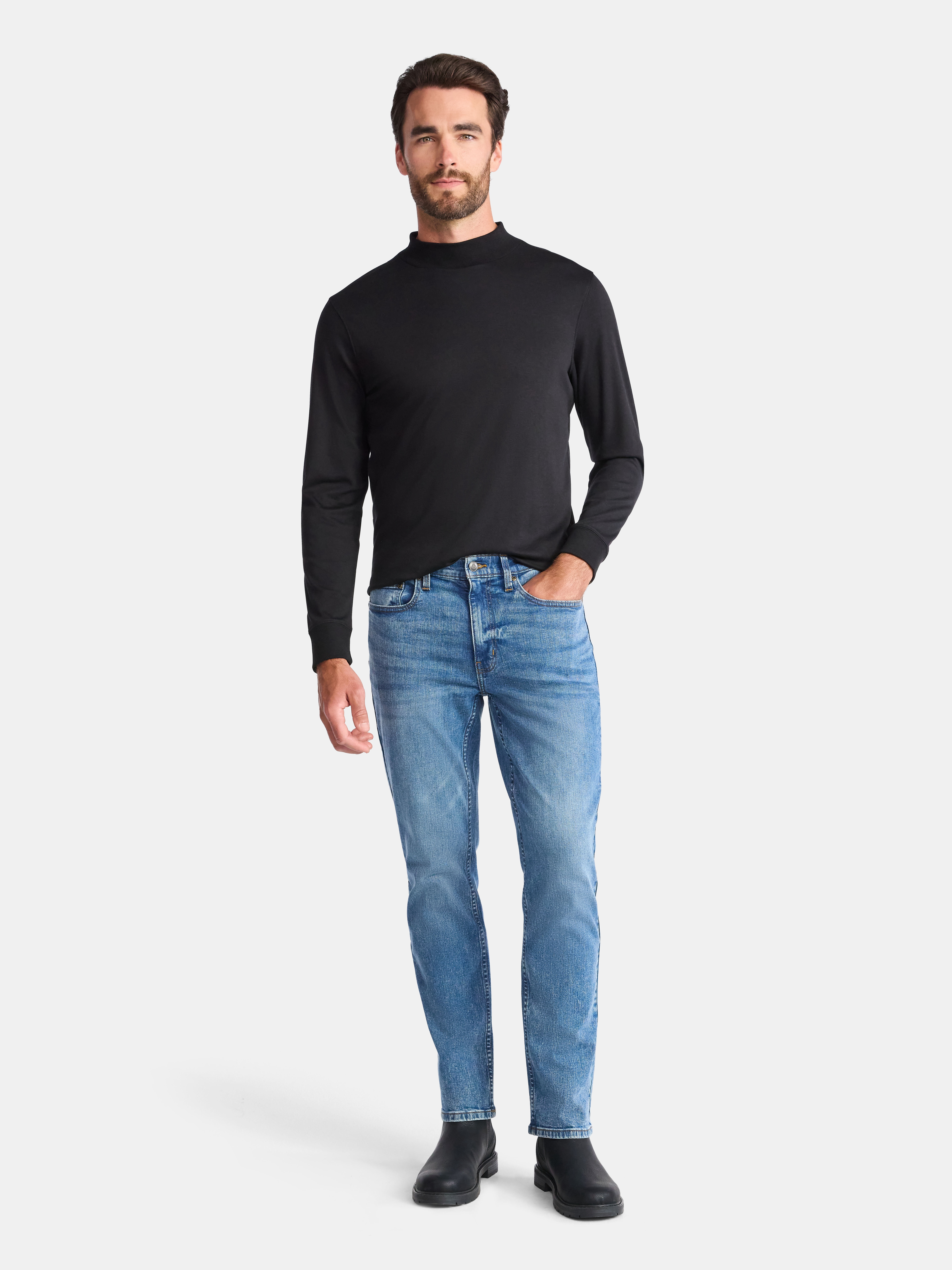 George Men's Mock Neck Pullover with Long Sleeves, Sizes S-3XL