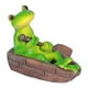 thumbnail image 1 of Jardín de la estatua de la rana - ranas felices de la resina en figuras del banco, decoraciones del verano de la decoración de la rana del jardín, Fo, 1 of 5
