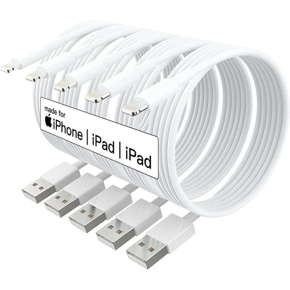 5Pack 10ft Fast Charging USB A to Lighting Cable(MFi Certified) Compatible with iPhone 14 13 12 11 x 8 7 6 5 iPad iPod