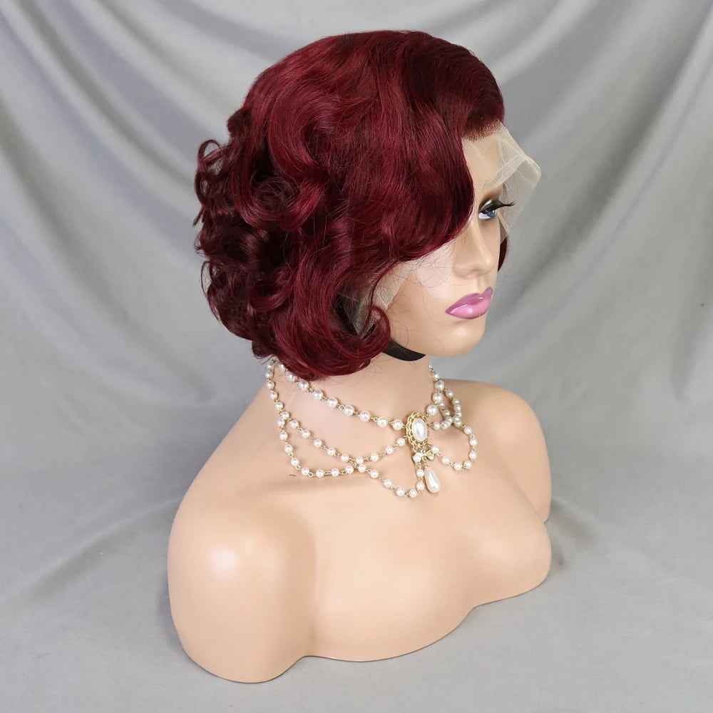 99J Color Loose Wave Pixie Cut Wig Red Short Bob Human Hair 13x4 Lace Frontal Wigs Transparent Lace Human Hair for Black Women Lace Front Human Hair Wig
