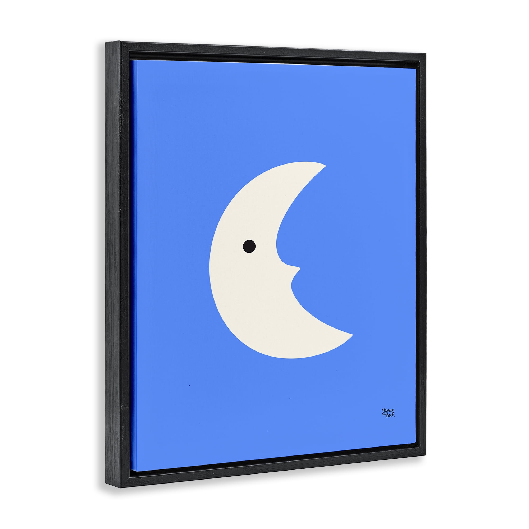 Stupell Industries Blue Crescent Moon Face Landscape & Nature Painting Black Floater Framed Canvas Art Print Wall Art, 17 x 21