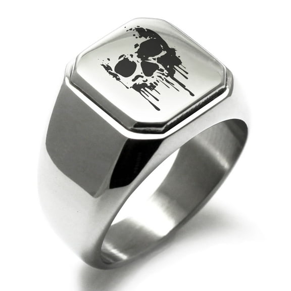 Stainless Steel Hades Greek God of Underworld Engraved Square Flat Top Biker Style Polished Signet Ring