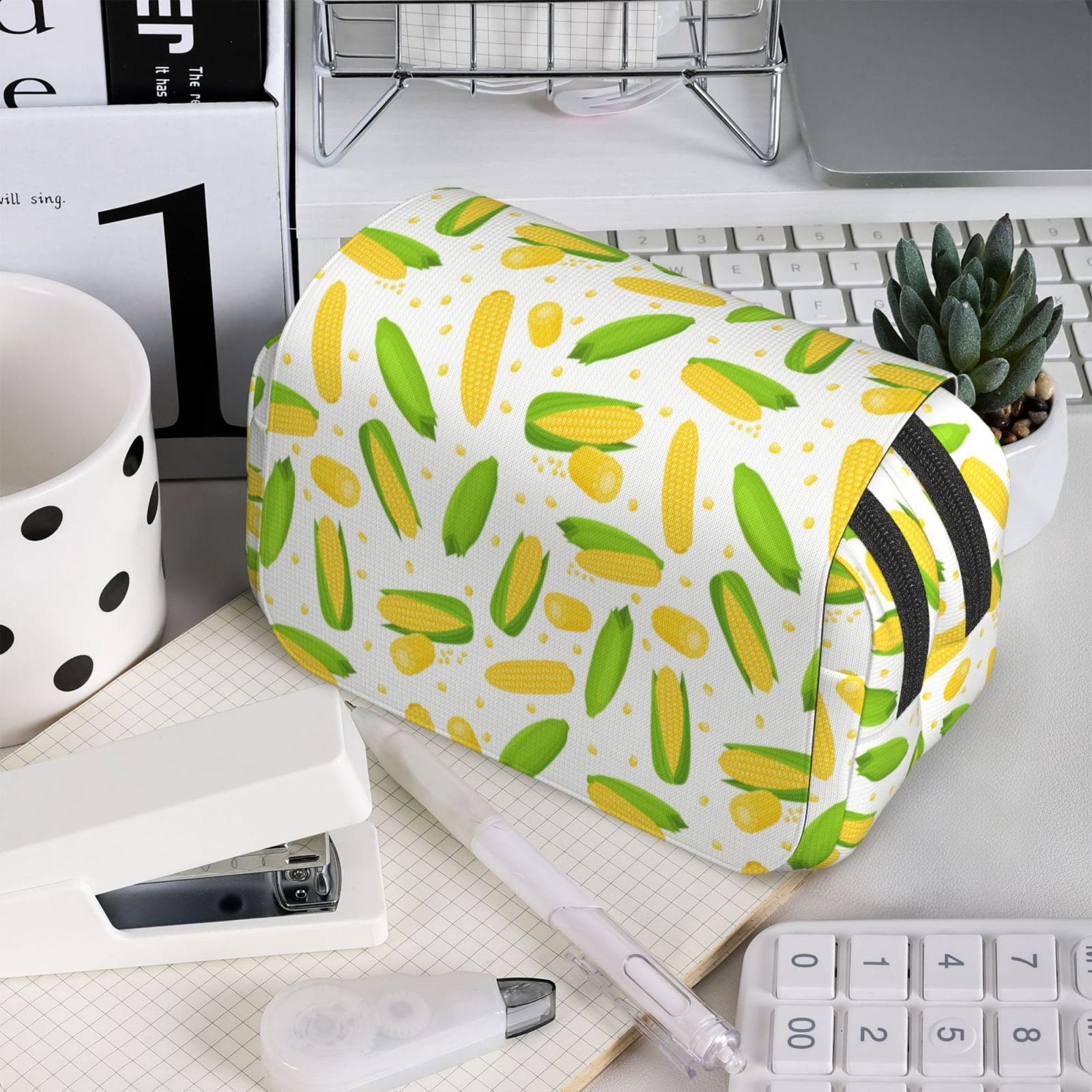 Rateoe Cartoon Corn Pattern Double Clamshell Pen Case, Storage Organizer with Two Zipper Compartments– Holds Up to 50 Pencils & Pens