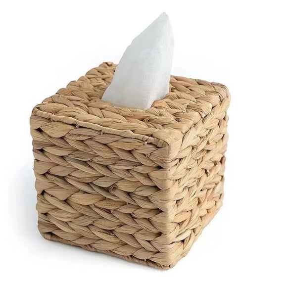 Rattan Woven Tissue Box Holder, Tissue Box Cover Square Tissue Cube Box Holder,Rustic Seagrass Decorative Tissue Box for Bathroom or Living Room