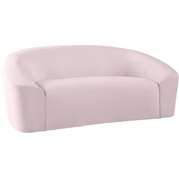 Maklaine Upholstery Contemporary Velvet Loveseat with Curved Back in Pink