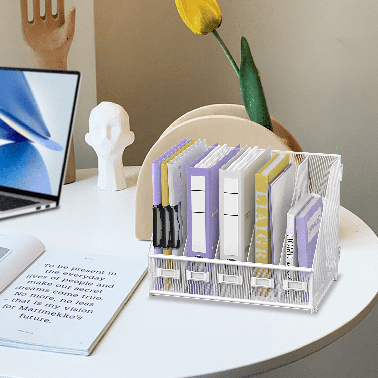 Sharkwoods Vertical Compartment File Organizer, 5 Compartments Desktop Paper Organizer