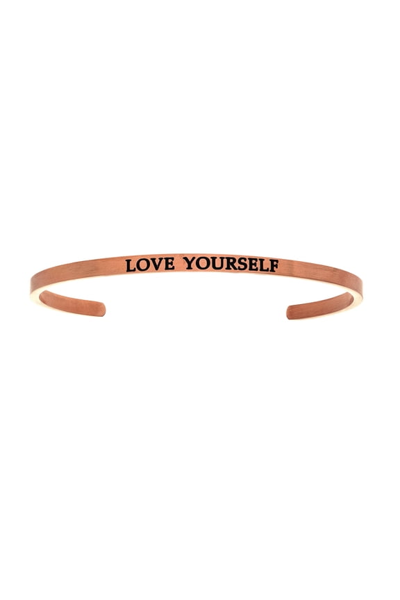 Stainless Steel LOVE YOURSELF Diamond Accent Cuff Bangle Bracelet, 7