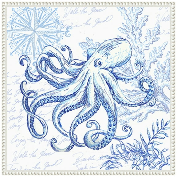 Amanti Art Coastal Sketchbook Octopus Framed Canvas Wall Art Print