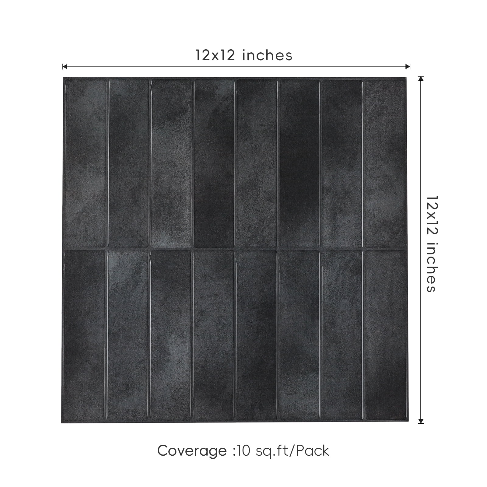 10 Sheets Black Peel and Stick Backsplash - 12" x 12" 3D Self Adhesive Peel and Stick Subway Tile for Kitchen Bathroom