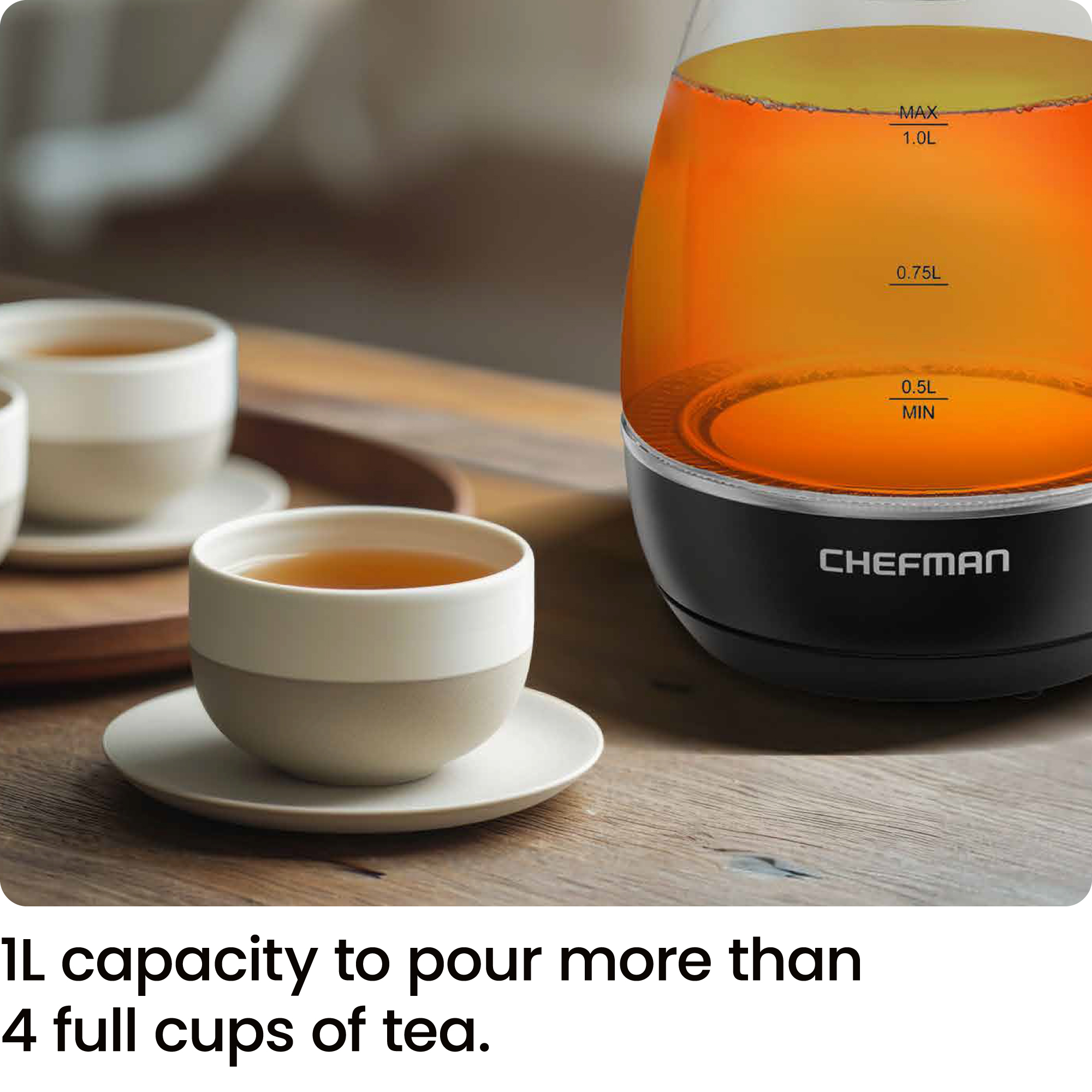 Chefman 1L Electric Glass Kettle with Tea Infuser, Black photo 4