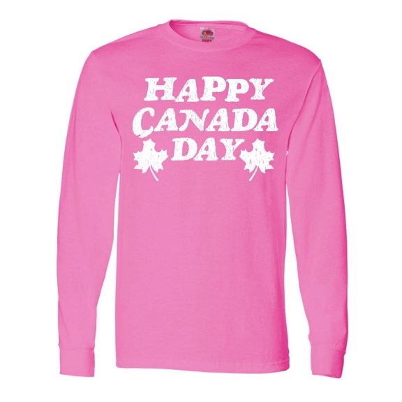 Inktastic Happy Canada Day with Distressed Maple Leaves Long Sleeve T-Shirt