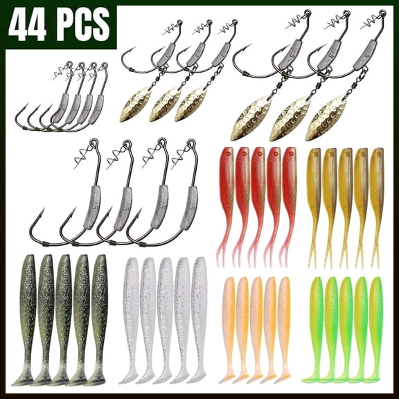 44PCS Weighted Swimbait Hooks with Soft Lures Set for Bass Fishing Saltwater Freshwater