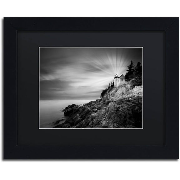 Moises Levy 'Bass Harbor Lighthouse' Black Matted Framed Art