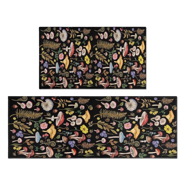 Charming Green Mushroom Kitchen Rugs & Mats - Anti-Fatigue, Non-Skid, Washable (Set of 2) - Elevate Your Kitchen, Sink, Laundry Room Decor