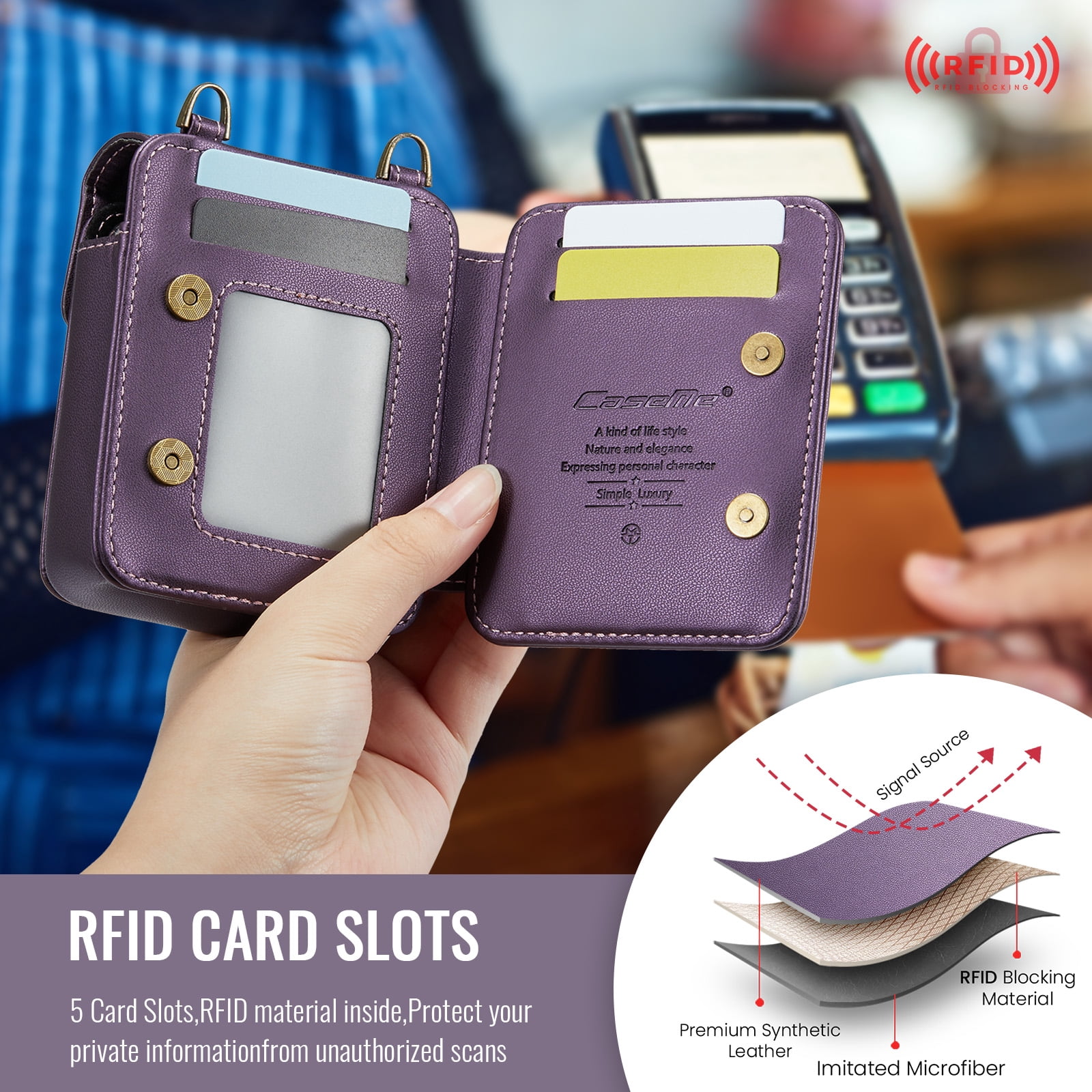 Small Cell Phone Bag for Samsung Z Flip 6/5/4/3, Wallet Crossbody with RFID Blocking Card Holder Mini Bag for Motorola Razr 2024 Case